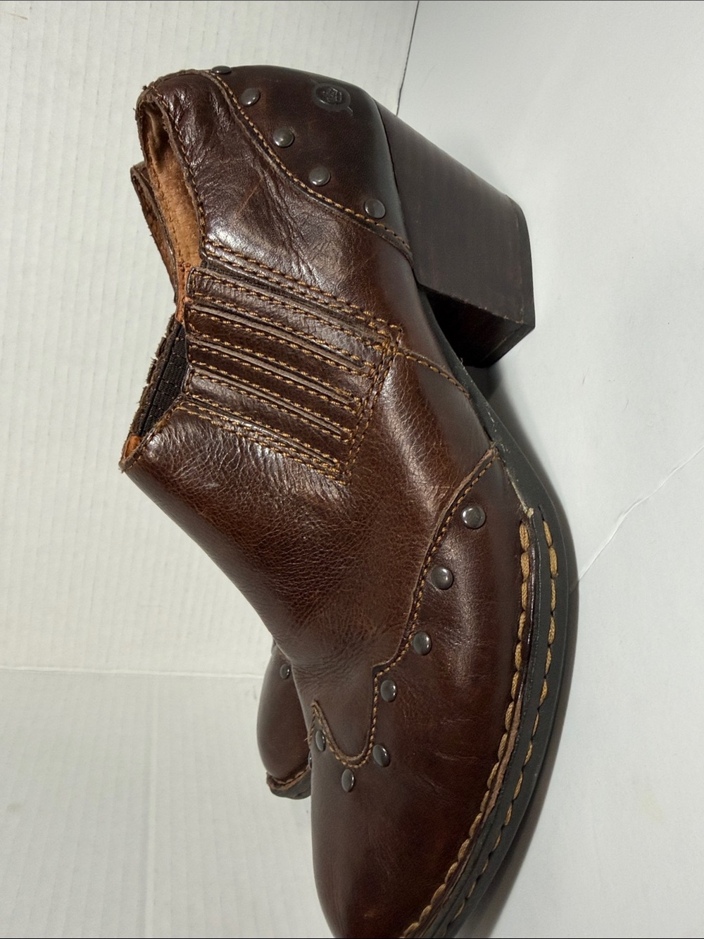 Born Dark Brown Studded Leather Heeled Ankle Boots - Picture 4 of 6